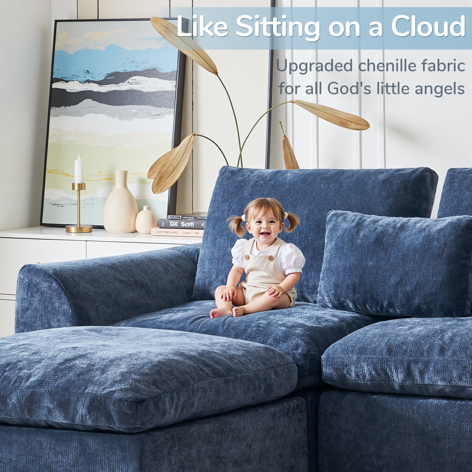 YINIX 120" Modular Sectional Sofa with Movable Ottomans, U-Shaped Couch for Living Room, No Assembly Required, Blue