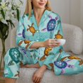thumbnail image 6 of Rateoe Turtles And Sea Pattern Womens Pajamas Set Long Sleeve Sleepwear Button Down Nightwear Soft Cotton Pj Lounge Sets-Small, 6 of 7