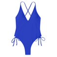 thumbnail image 5 of Sngxgn Women V Neck Swimsuits Tummy Control Ruched Swimwear Halter Bathing Suit(Blue,L), 5 of 5