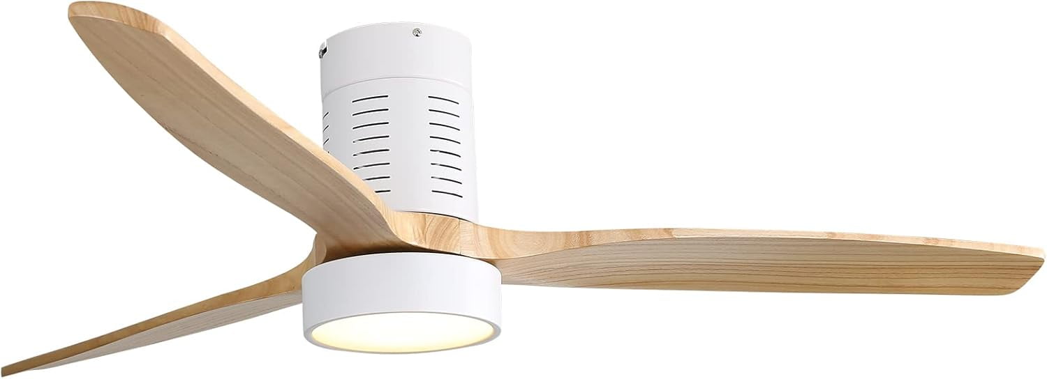 Sofucor 52 In Ceiling Fan Flush Mount Modern Wood Blades With Light Remote - 6 Speed, LED