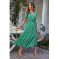 thumbnail image 3 of Vestido Maxi Verde Floral PRETTYGARDEN para Mujer, Escote Cruzado en V y Cinturón, Talla M, 3 of 8