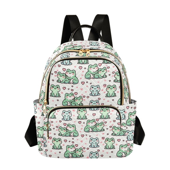 JIALIOU Mini Backpack Purse for Women Quilted Casual Daypack Small Travel Shoulder Bag, Cute Love Frogs