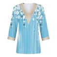 thumbnail image 4 of Teissuly Fashion Women's Summer V-Neck 3/4 Sleeve Lace Print Casual T-shirt Blouse, 4 of 5