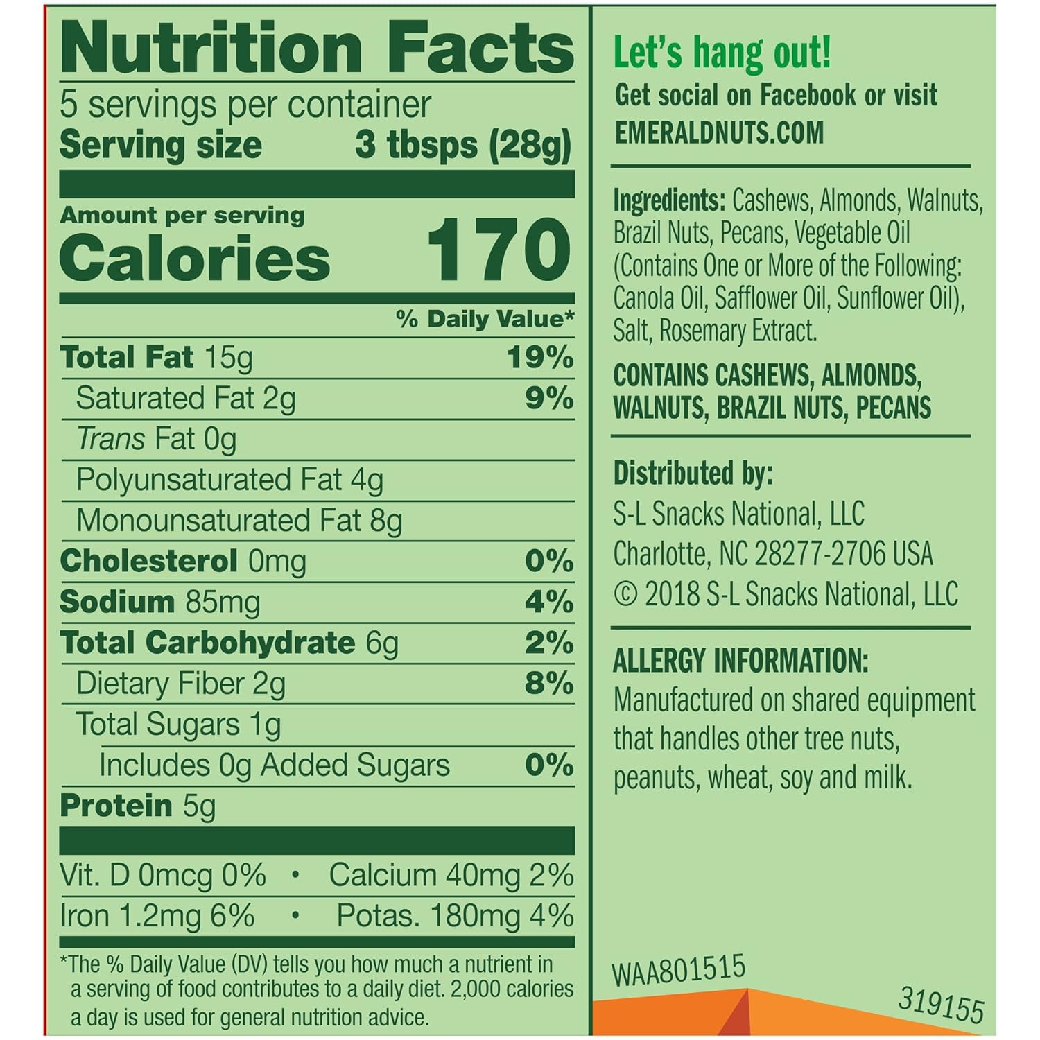 Emerald Nuts, Deluxe Mixed Nuts, 5 oz, Resealable Bag (Pack of 3)