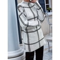 thumbnail image 6 of Checkered Knit Sweater for Women Fall Winter Casual Mock Neck Pullover Striped Sweaters Color Block Tops White M, 6 of 9
