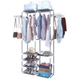 thumbnail image 1 of Double Row Coat Rack, Wardrobe Hangers, Garment Rack,Shoe Clothing Organizer Shelves, Storage Shelves, with Hanging Rods and 4+2 Partitions (Grey) Grey -, 1 of 8