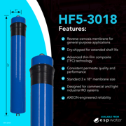 Axeon HF5-3018 RO Membrane Replacement, 600 GPD, 4 x 14 Inch, Polyamide Thin Film Composite, 80 PSI