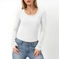 thumbnail image 2 of felwors Womens Long Sleeve Scoop Neck Ribbed Knit Fitted Casual Tops Tee Slim Basic Shirts White, M, 2 of 6