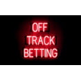 thumbnail image 1 of SpellBrite OFF TRACK BETTING LED Sign for Business. 24.1" x 23.8" Red OFF TRACK BETTING Sign Has Neon Sign Look With Energy Efficient LED Light Source. Visible from 500+ Feet, 8 Animation Settings., 1 of 4