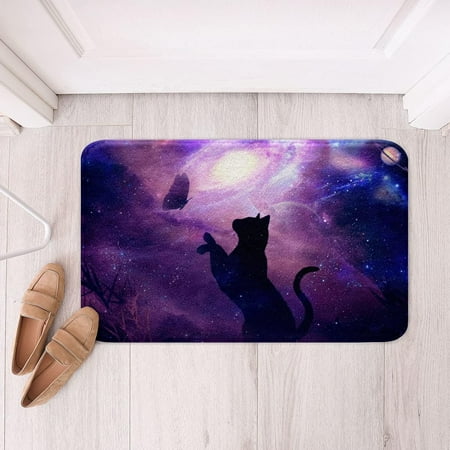 

Castle Fairy Outer Space Bathroom Rugs Mats Purple Univerise Bathroom Rugs Mats Water Absorbent Non-Slip Mat Starry Sky Bathroom Rugs Cute Cat Print Plush Bath Mat for Shower and Tub 24x16 Inch