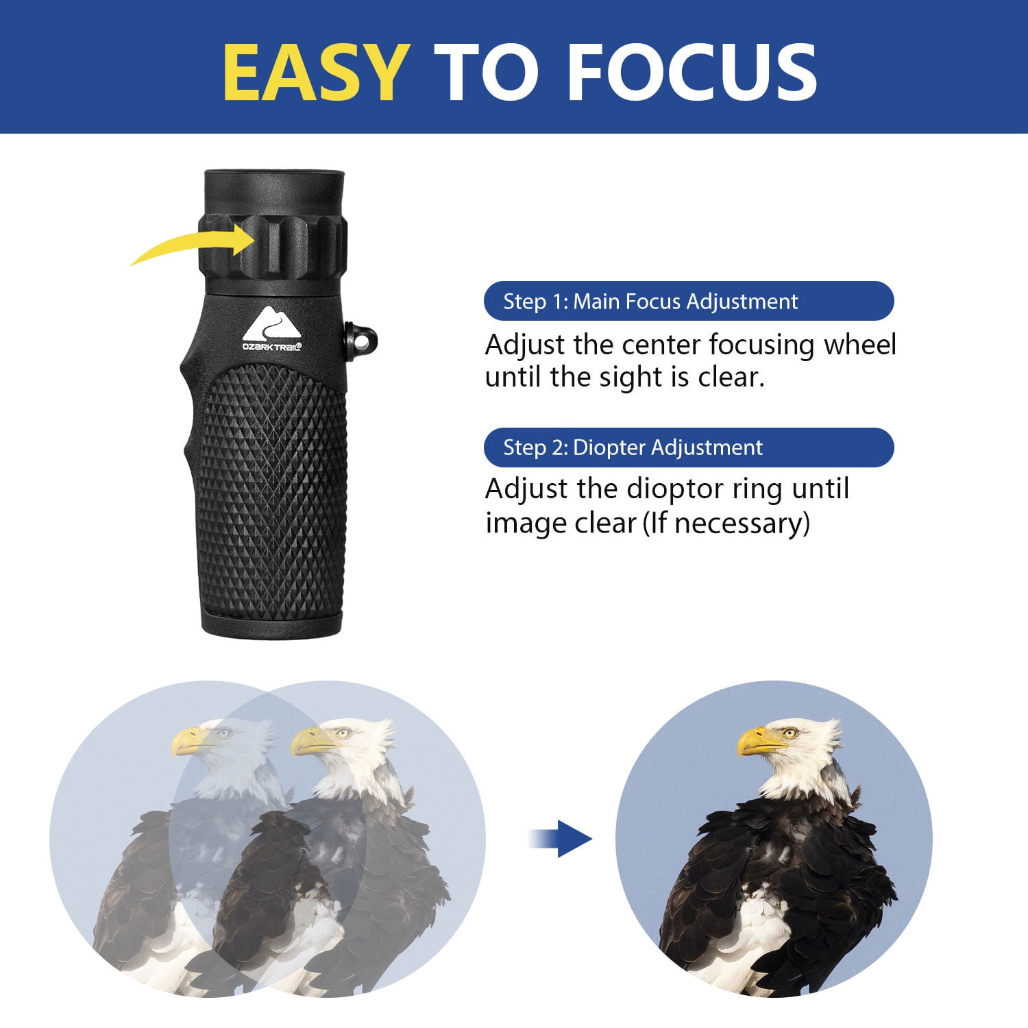 Ozark Trail 10x25 Monocular - 10X High Magnification 25mm FMC Lens Compact Monocular for Travel Hiking Theater Concert Opera Bird Watching
