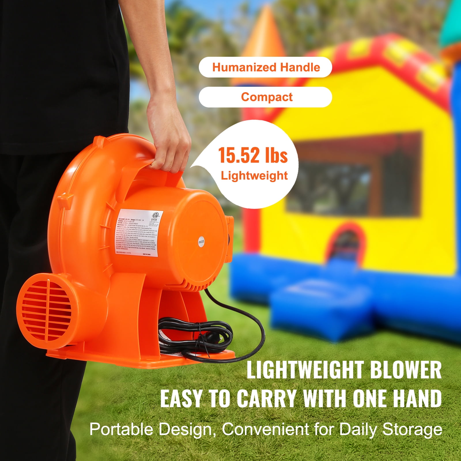 SKYSHALO Air Blower Pump Fan 900W 1 & 1.2 HP, Shock-resistant PC Commercial Air Blower for Inflatable Bounce House Bouncy Castle