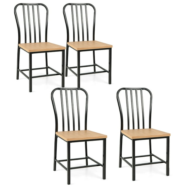 Gymax Dining Chair Set of 4 Armless Spindle Back Kitchen Chairs, Black and Natural (Set of 4)