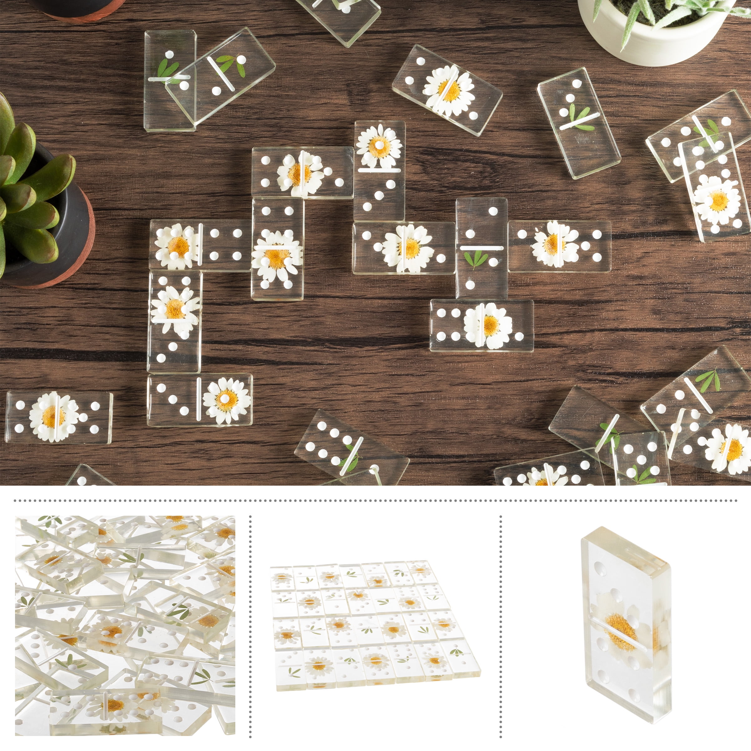 Trademark Games Acrylic Dominos Set - 28-Piece Domino Game with Case, Daisy