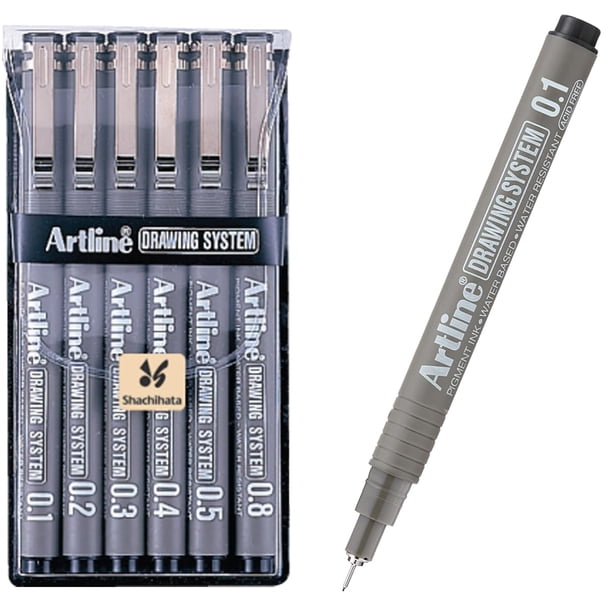 Artline 230 Bolígrafos Con Sistema De Dibujo Bolígrafos De Dibujo Técnico Para Dibujar, Ilustrar Y Más, Puntas Finas De 0,1 Mm, 0,2 Mm, 0,3 Mm, 0,4 Mm, 0,5 Mm Y 0,8 Mm, Color Negro, Paquete De 6
