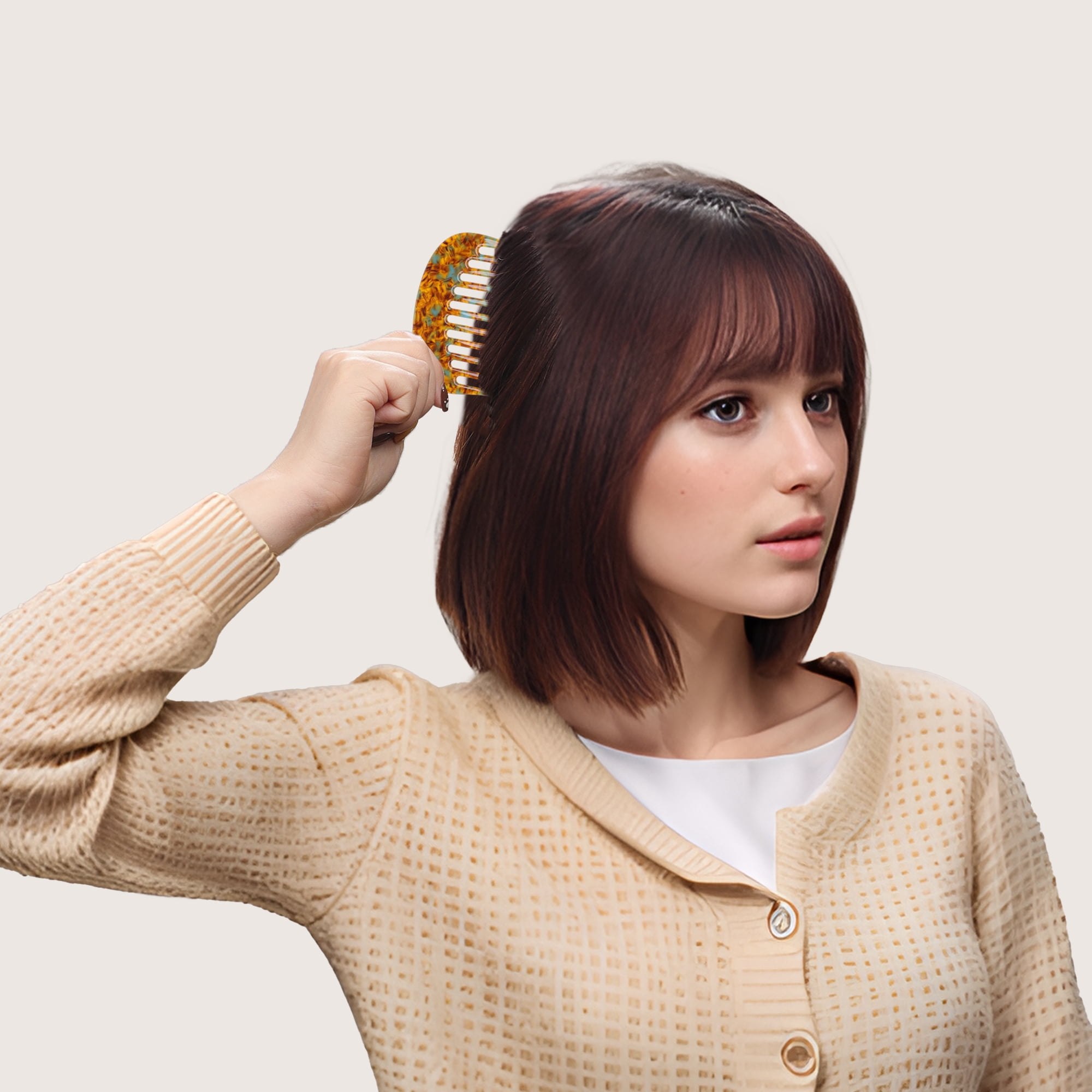 Unique Bargains 1 Pc Mini Wide Tooth Comb for Women Pocket Size Brown 3.94"x2.36"