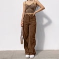 thumbnail image 2 of felwors Women's Vintage Corduroy High Elastic Waist Wide Leg Pocketed Pants Trouser Brown, L, 2 of 6