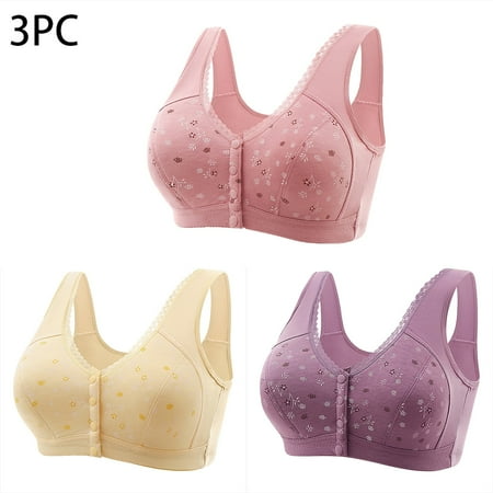 Jacenvly New Nursing Bras for Breastfeeding 3Pc Women Front Buckle for Middle-Aged and Elderly Underwear Soft Cotton Oversized Tank Top Without Steel Ring Printed Bra Quick Drying Womens Bralettes
