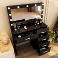 thumbnail image 2 of Yamissi Vanity Set with Mirror and Adjustable Lights, Makeup Desk with 5 Drawers for Girls & Women, Black, 2 of 10