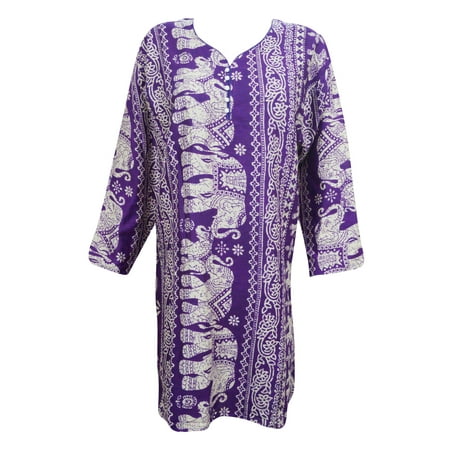 Chudidar Kurta Dress - Mogul Women's Ethnic Indian Tunic Dress Purple Animal Print Rayon Summer Kurti Kurta
