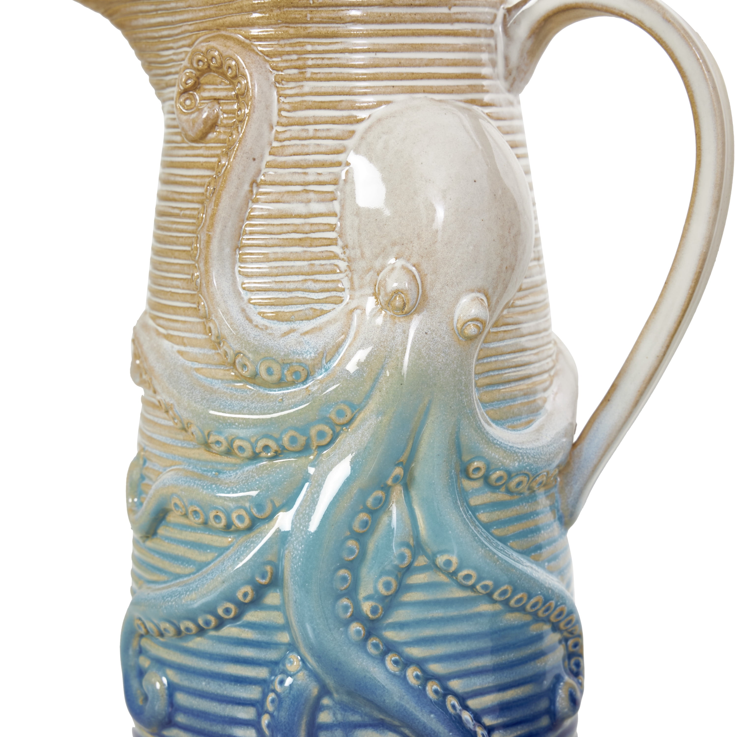 DecMode 10", 10"H Octopus Dimensional Ribbed Ombre Blue Ceramic Vase, Set of 2