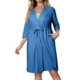 thumbnail image 4 of Lightweight Robes,Women's Pajama Dress Shirt 3/4 Sleeve Housecoats Full Loungewear Long Nightgown with Pockets,Blue,XXL, 4 of 5