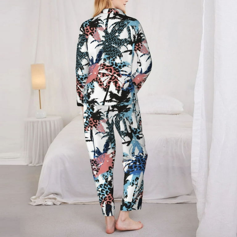 Piece Womens Pajama Sets Palm tree doodle Soft Sleepwear Comfy