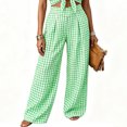 thumbnail image 4 of Usloyux Women's Wide Leg High Waisted Trousers with Pockets Plaid Casual Lounge Long Pants for Travel, Mint Green XL, 4 of 9