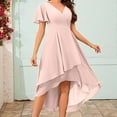 thumbnail image 6 of NXMZXB Women's High Low Bridesmaid Dresses for Women Loose Fit Casual Chiffon Pleated V Neck Short Sleeves Formal Gown with Slit Pink XL, 6 of 8