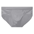 thumbnail image 2 of zeranth Men Briefs Mid-rise Elastic Waist Mesh Stitching Ice Silk Panties Breathable Solid Color U-Convex Underwear Daily Wear, 2 of 7