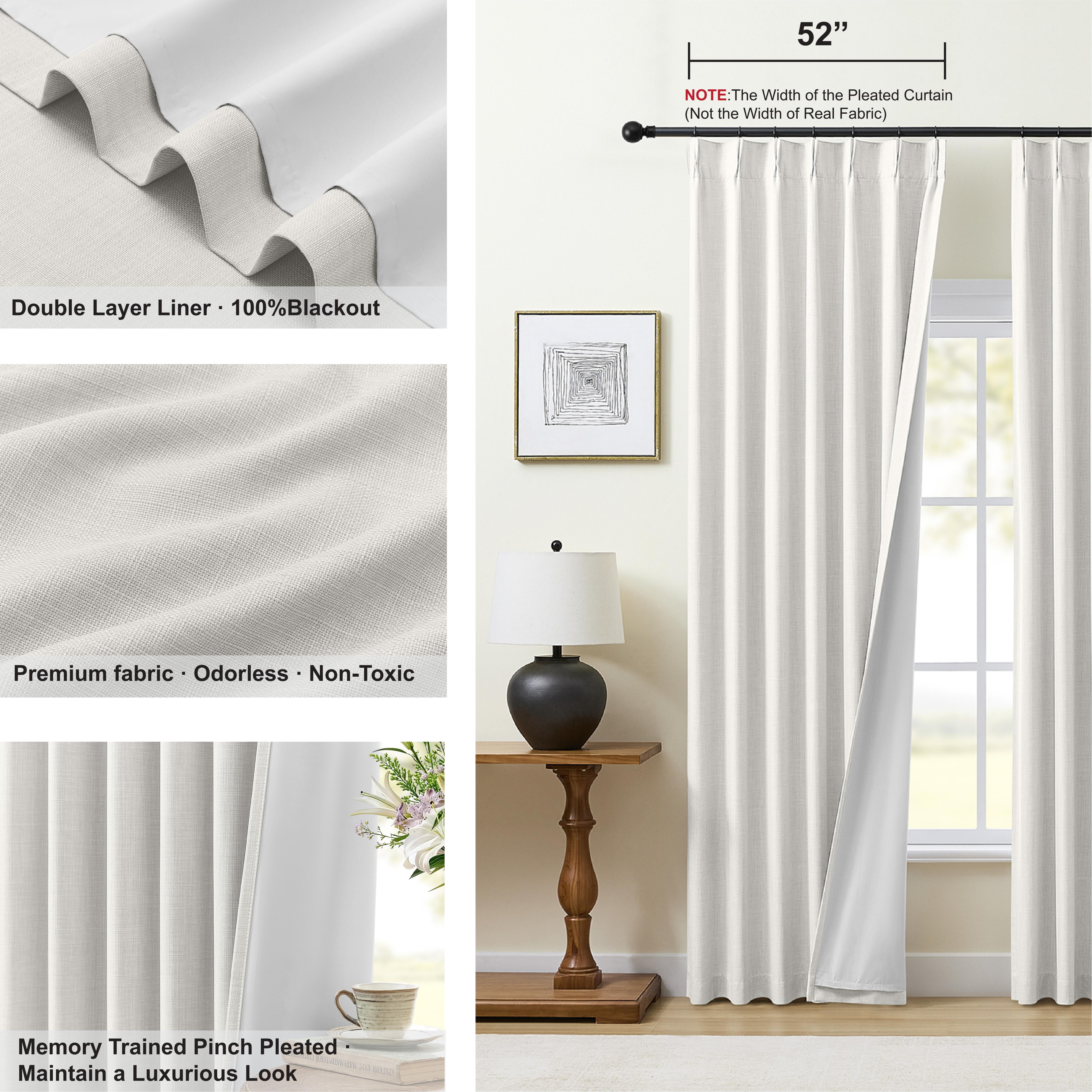 Muuphra Modern Natural White Full Blackout Pinch Pleated Curtains for Bedroom Living Room,2 Panels,40"×63"