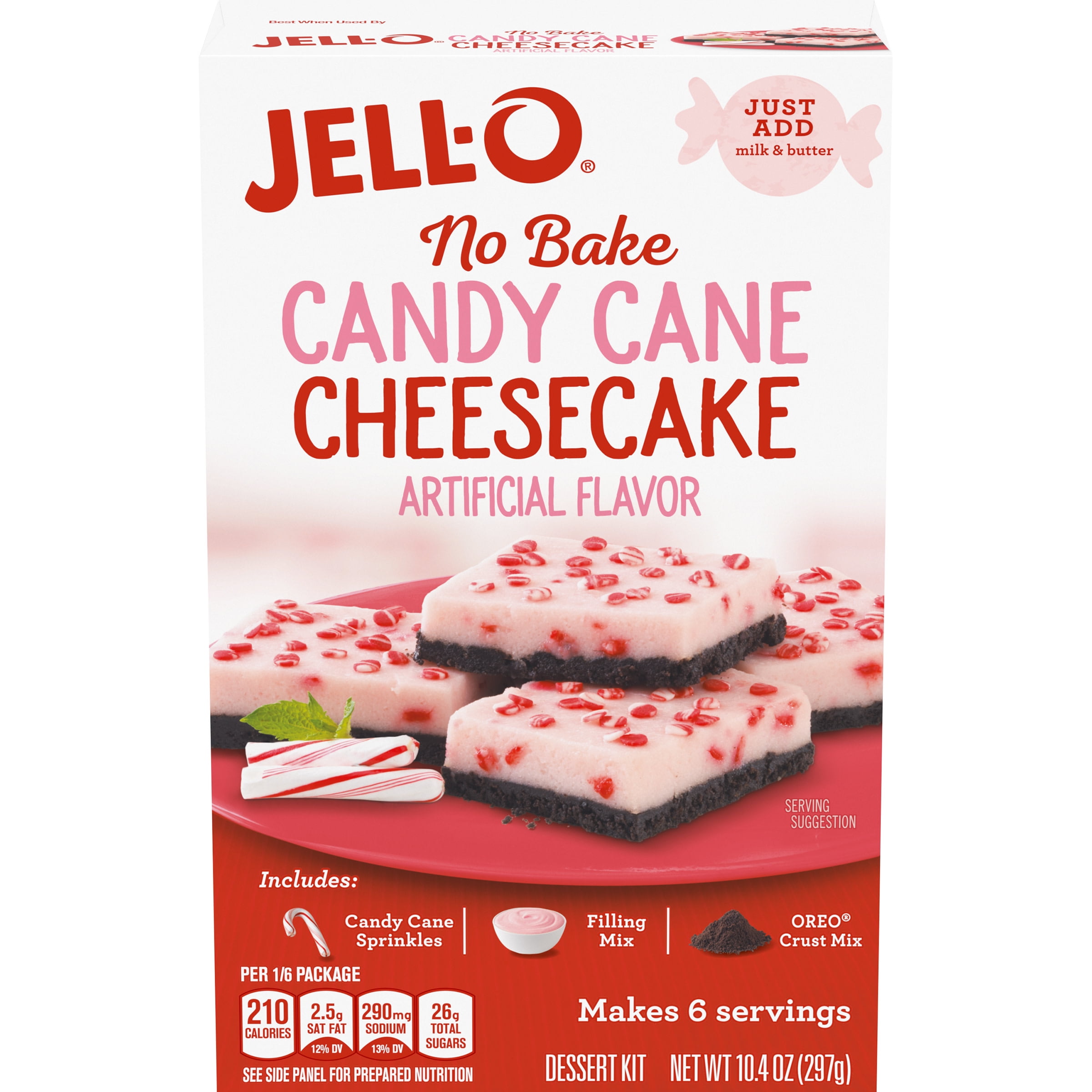 Jell-O No Bake Candy Cane Cheesecake Dessert Kit with Candy Cane ...