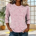 thumbnail image 3 of Juesizh T Shirts for Women Plus Size Crew Neck Shirts Trendy Loose Print 3/4 Sleeve Pullover Tee Shirts, S-5XL, 3 of 8