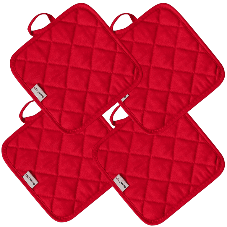 Pack of Four (4) Red Home Store Cotton Pot Holders (2 Sets of 2) (2, Red)  Reluen