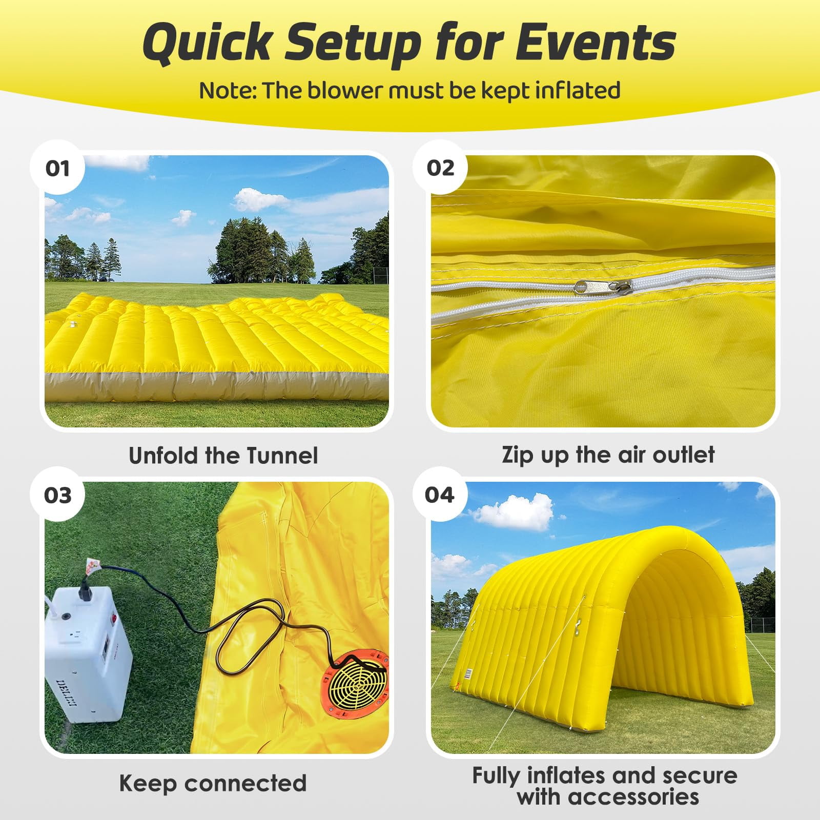 Inflatable Sports Tunnel Entrance 16x10x10FT Yellow, Built-in Blower – Event Inflatable Tunnel Tent for Team Intros, Business Promotion, Trade Shows, Advertising & Exhibitions