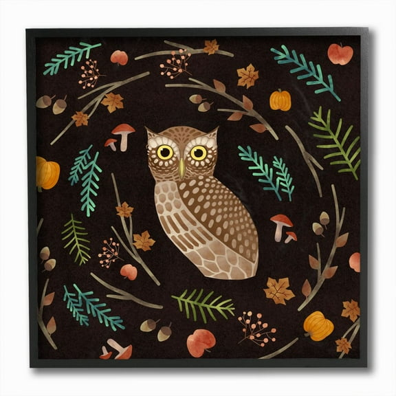 Forest Foliage Owl Bird Animal Design Framed Giclee Texturized Art by Ziwei Li