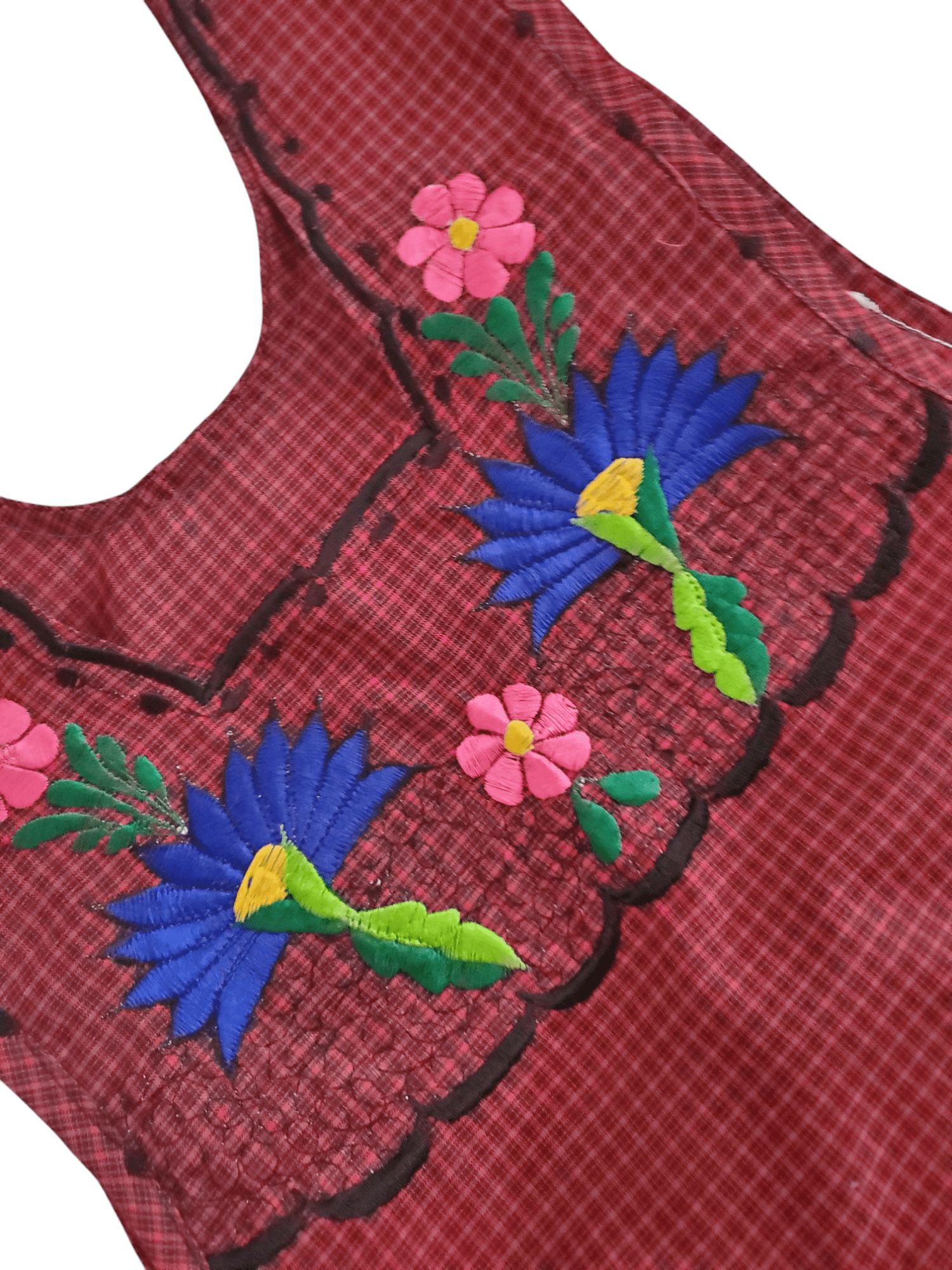 Authentic Traditional Mexican Apron for Women with Pockets and Beautiful Flower Embroidery - Mandiles para Mujer Mexicanos Mandil escapulario mandil Artesanal cobbler apron smocks - Red