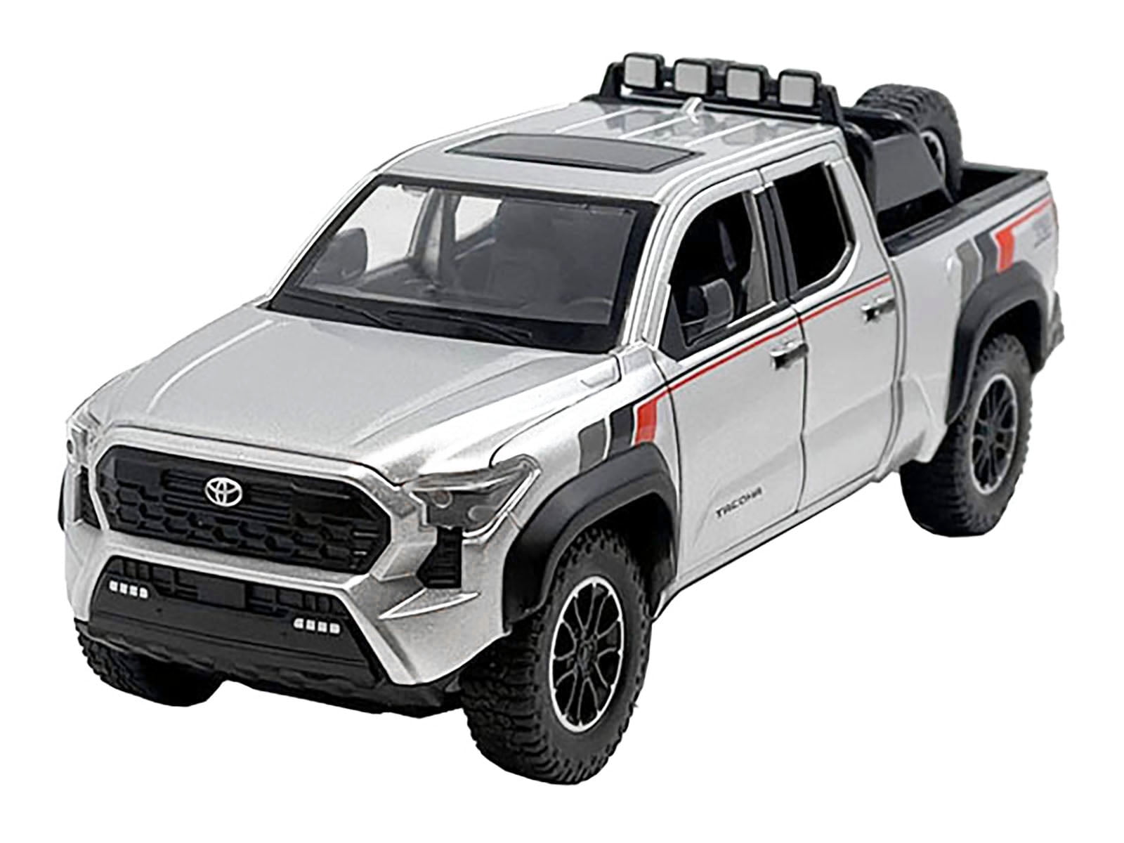 2024 Toyota Tacoma TRD Off Road Edition Truck Silver Metallic with TRD Stripes w/Sunroof and Wheel Rack 1/24 Diecast Model Car