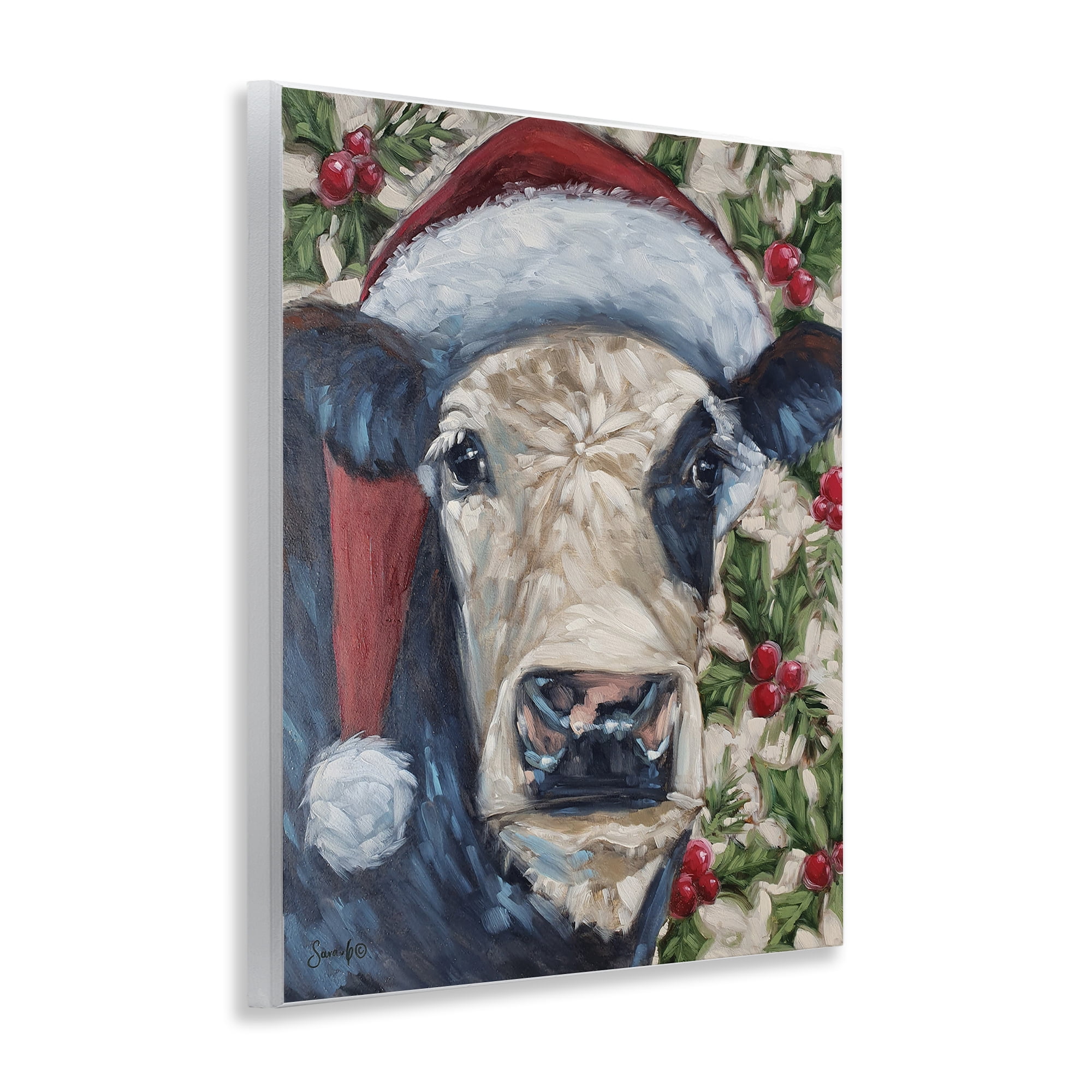 Stupell Industries Cow with Festive Holly Holiday Painting Unframed Art Print Wall Art, 11 x 14