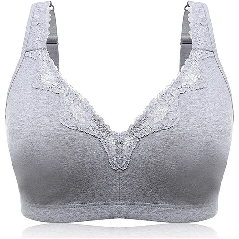 TELIMUSSTO Women's Plus Size Soft Cotton Lace Bra Full Coverage Wirefree  Non-Padded 48G Gray 