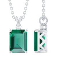 Rosec Jewels Lab Grown Emerald Solitaire Pendant with Moissanite for Women - 6X8 mm, 925 Sterling Silver
