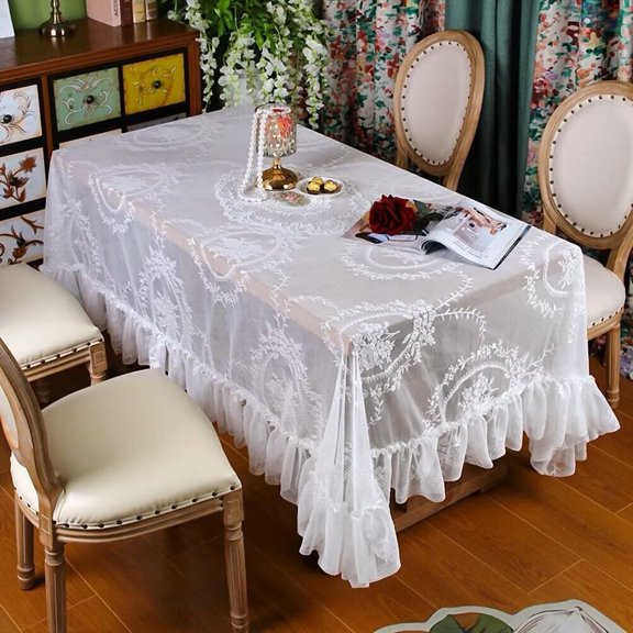 White Lace Tablecloth Vintage Embroidered Reception Table Cloth for Home Wedding Bridal Shower Party Decoration,