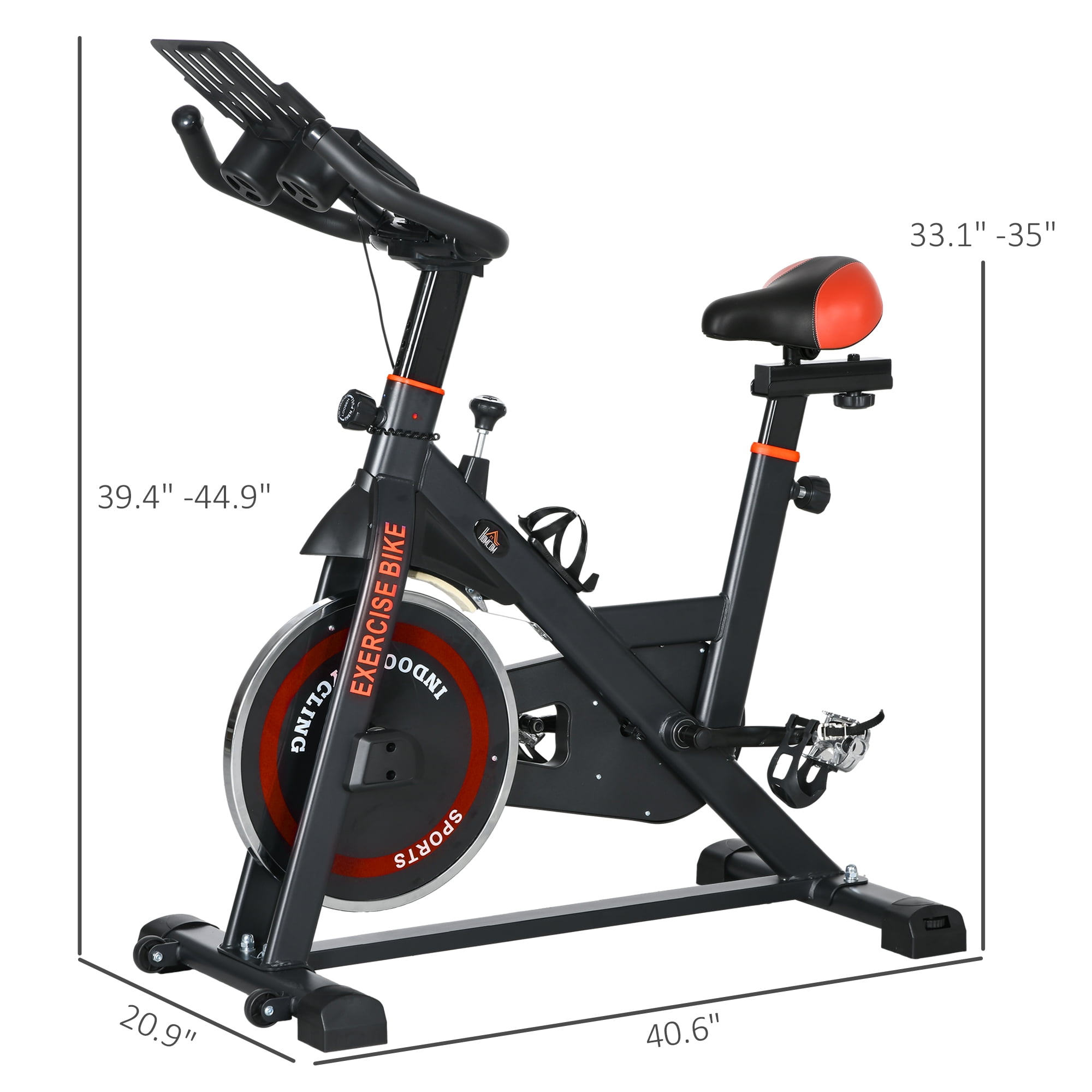 Soozier Exercise Bike, Flywheel Indoor Stationary Bike, Adjustable Height and Resistance, with LCD Monitor, 264 lbs. Weight Capacity, Black and Red