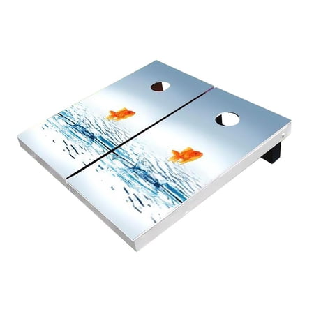 Skip's Garage Gold Fish Solid Wood Cornhole Board Set