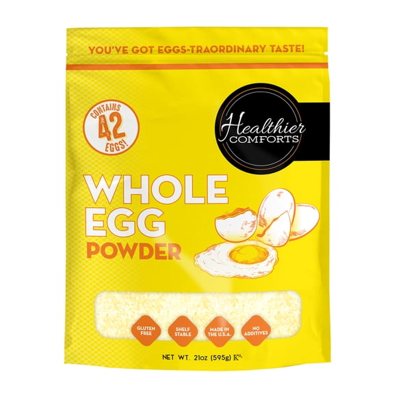 Healthier Comforts Whole Egg Powder 21oz | Pasteurized, Ready to Eat | Gluten Free, Made in USA | Perfect for Baking, Camping, Hiking, Shelf Stable Meal Preparation