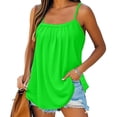thumbnail image 2 of Pleated Square Neck Vest - 2025 Summer Flowy Casual Tank Top, Elegant Curved Hem Sleeveless Blouse | Baberdicy | Summer Tank Tops for Women 2025 Loose Fit Pleated Square Neck (Green | 3XL), 2 of 7