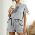 thumbnail image 4 of Womens Lounge Sets 2 Piece Solid Short Sleeve Ruffle Tops with Drawstring Shorts Outfits Pajamas Sets Tracksuits, 4 of 7