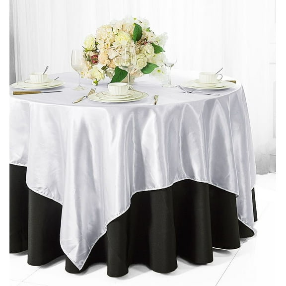 Wedding Linens Inc. 85 inch Square Satin Table Overlay Toppers - White