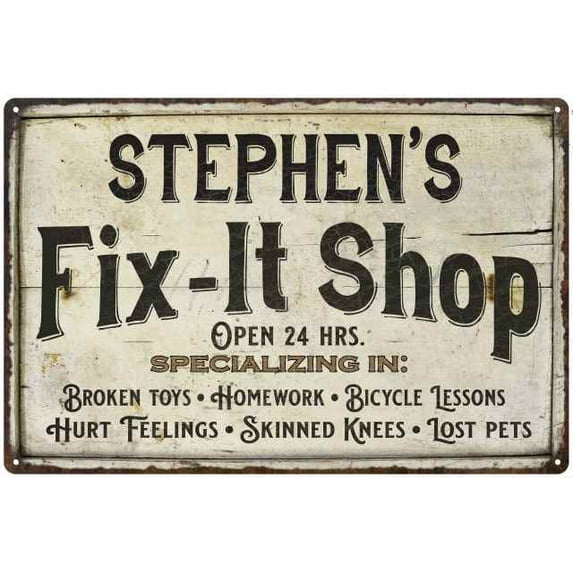 STEPHEN'S Fix-It Shop Sign Grandpa Dad Wall Decor 12 x 18 Matte Finish Metal 112180006037