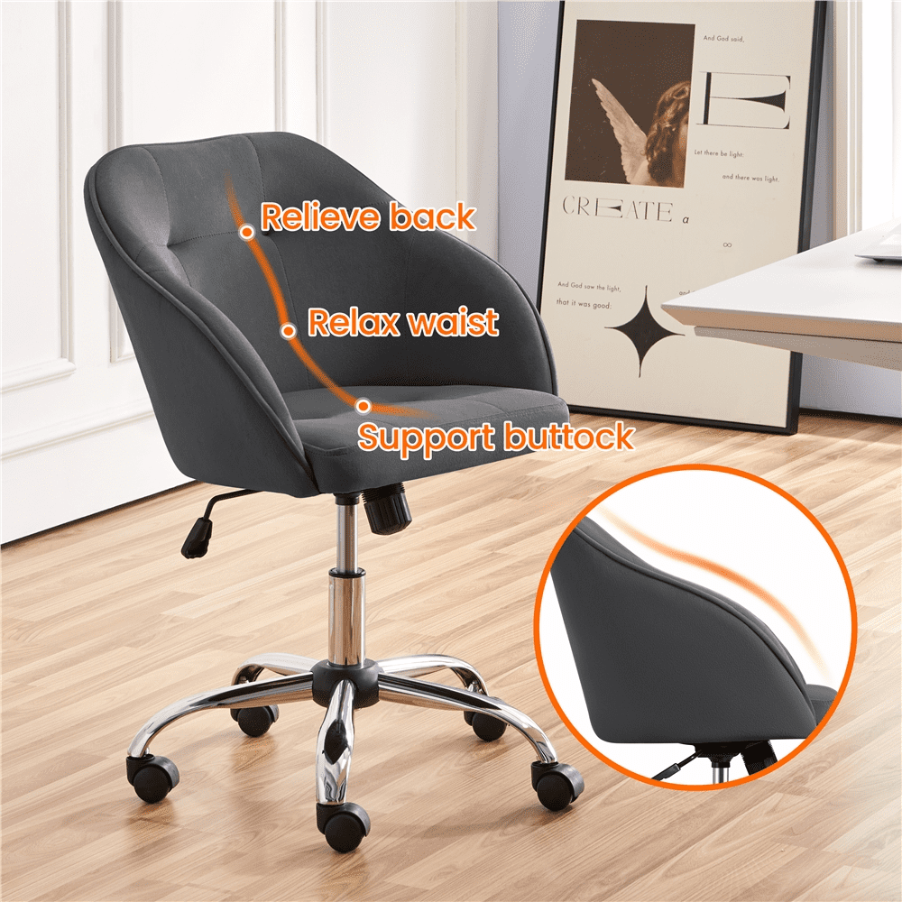 Yaheetech Adjustable Velvet Desk Chair for Home Office,Gray